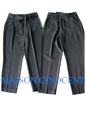 Maison Cinqcent Black Tie Belt Taper Leg Ankle Pants (8)